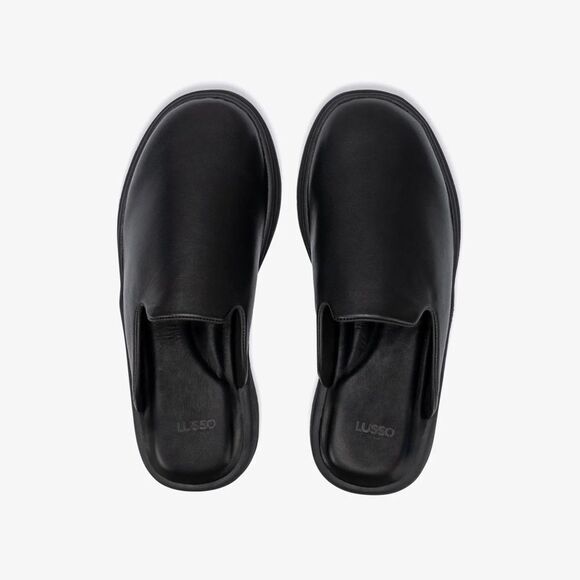 LUSSO Pelli Black Smooth Leather Unisex Slides / Slippers - Picture 2 of 5